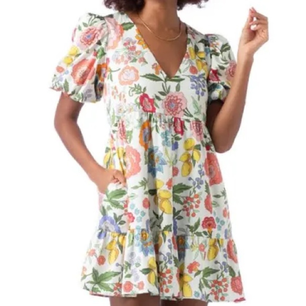 CROSBY by Mollie Burch White floral Tiered Puff Sleeve Sundress never worn